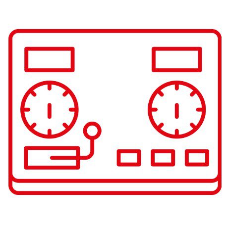 Firefighter at a fire alarm control panel - EA-RS fire detection and alarm systems