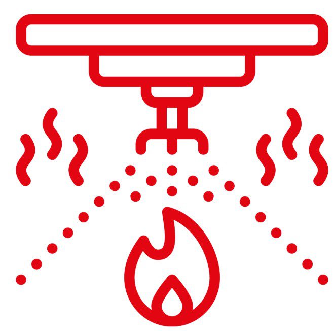 Fire sprinkler system coverage and distribution diagram for commercial property