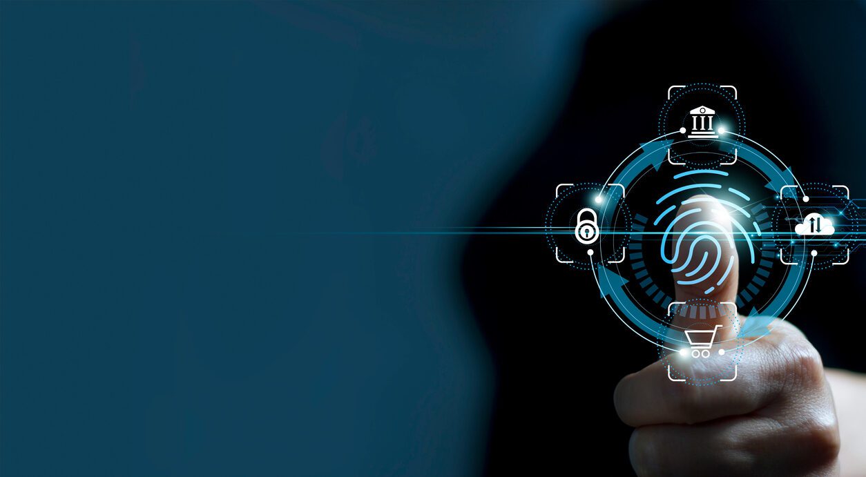 Technology Safety Of Future And Cybernetic On Internet, Fingerprint Scan Provides Access Of Security And Identification