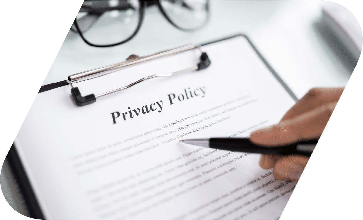 A privacy policy document on a clipboard.