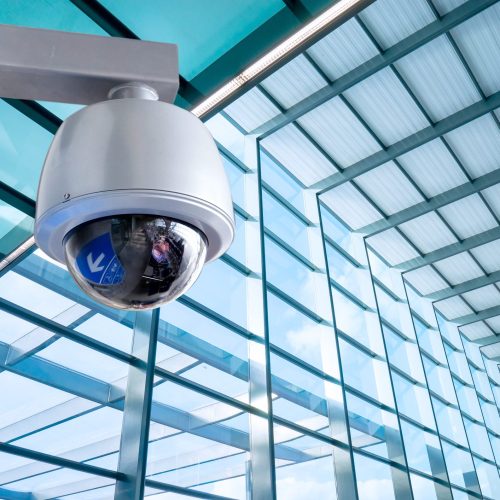 Security, CCTV Camera For Office Building At Night