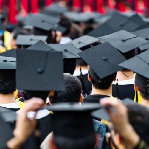 Back View Of Graduates During Commencement