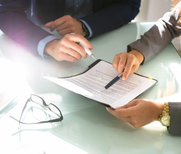 Two Businesspeople Analyzing Document