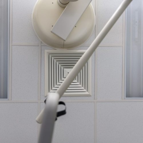 Ceiling Lights And Air Whole Above Handlebar In ICU In Hospital, A Place Where Can Be Treated Patients With Pneumonia Ca