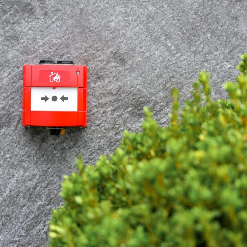 Full Front View Of Outdoor Wall Mounted Fire Alarm Button