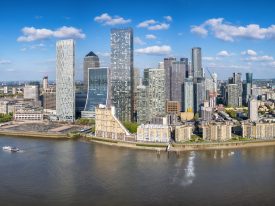 Panoramic Aerial View Of District Canary Wharf And The Docklands In London